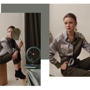 Petite Studio Color block Rena Blouse (NWOT)